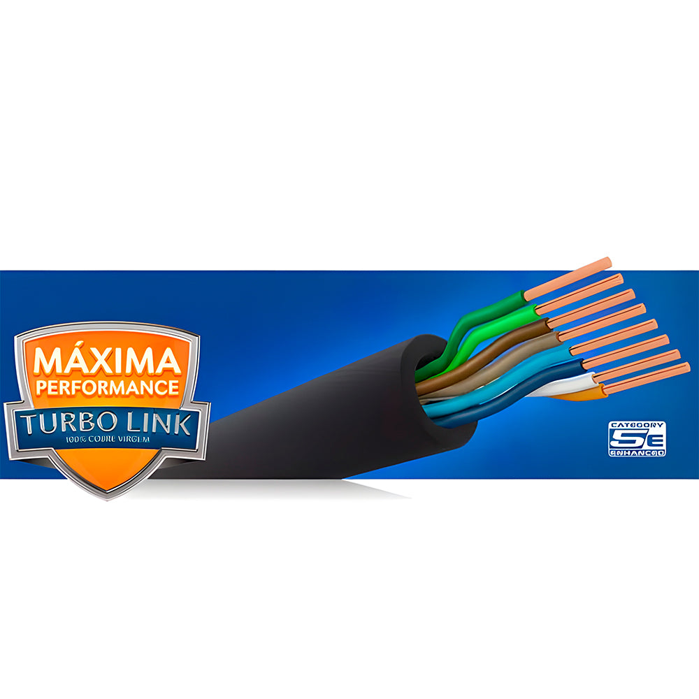 Metro Cabo de Rede Lan Expert Turbo Link, CAT5e, UTP, 100% Cobre - Preto